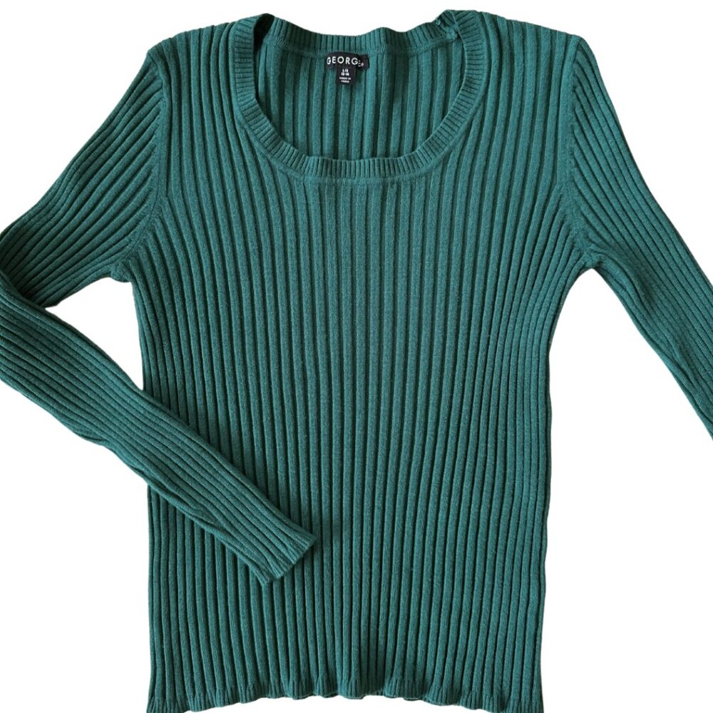 Retro 90s-Fitted Ribbed Green George Sweater